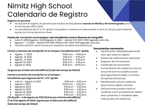 Nimitz HS Registration